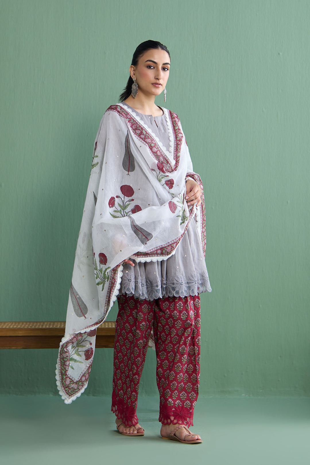 Mughal Summer Ash Grey Mughal Boota Dupatta Only
