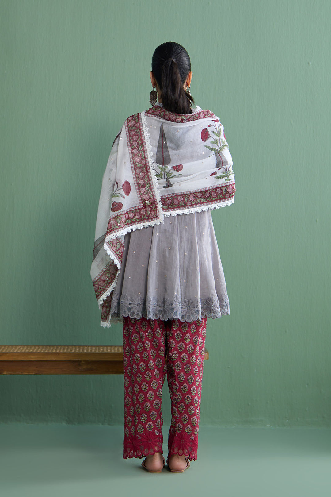 Mughal Summer Ash Grey Mughal Boota Dupatta Only