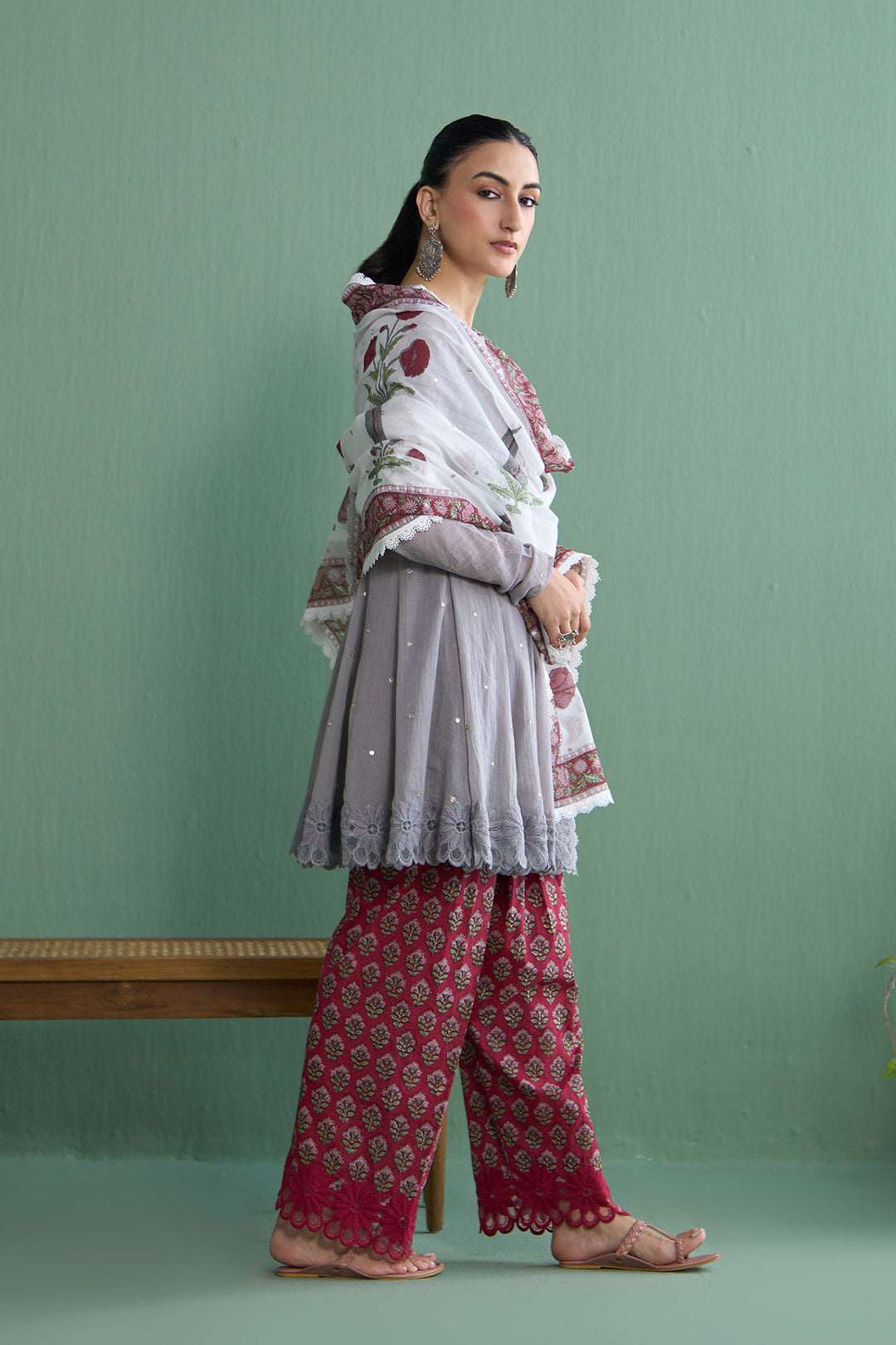 Mughal Summer Ash Grey Mughal Boota Dupatta Only