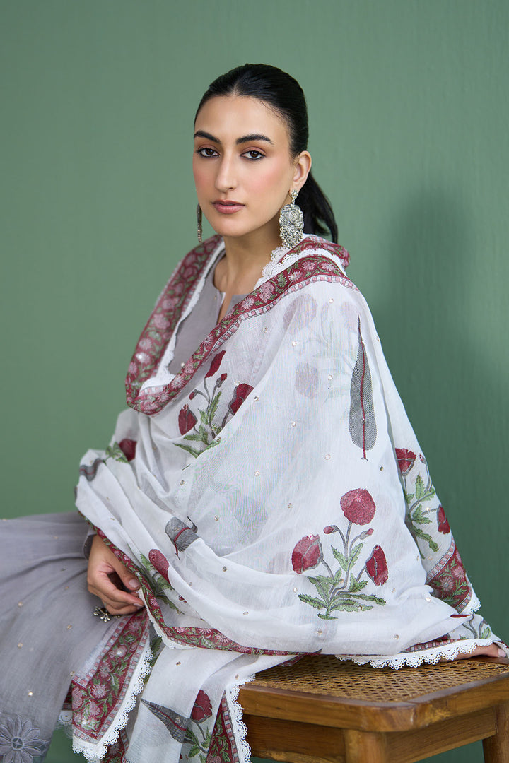 Mughal Summer Ash Grey Mughal Boota Dupatta Only