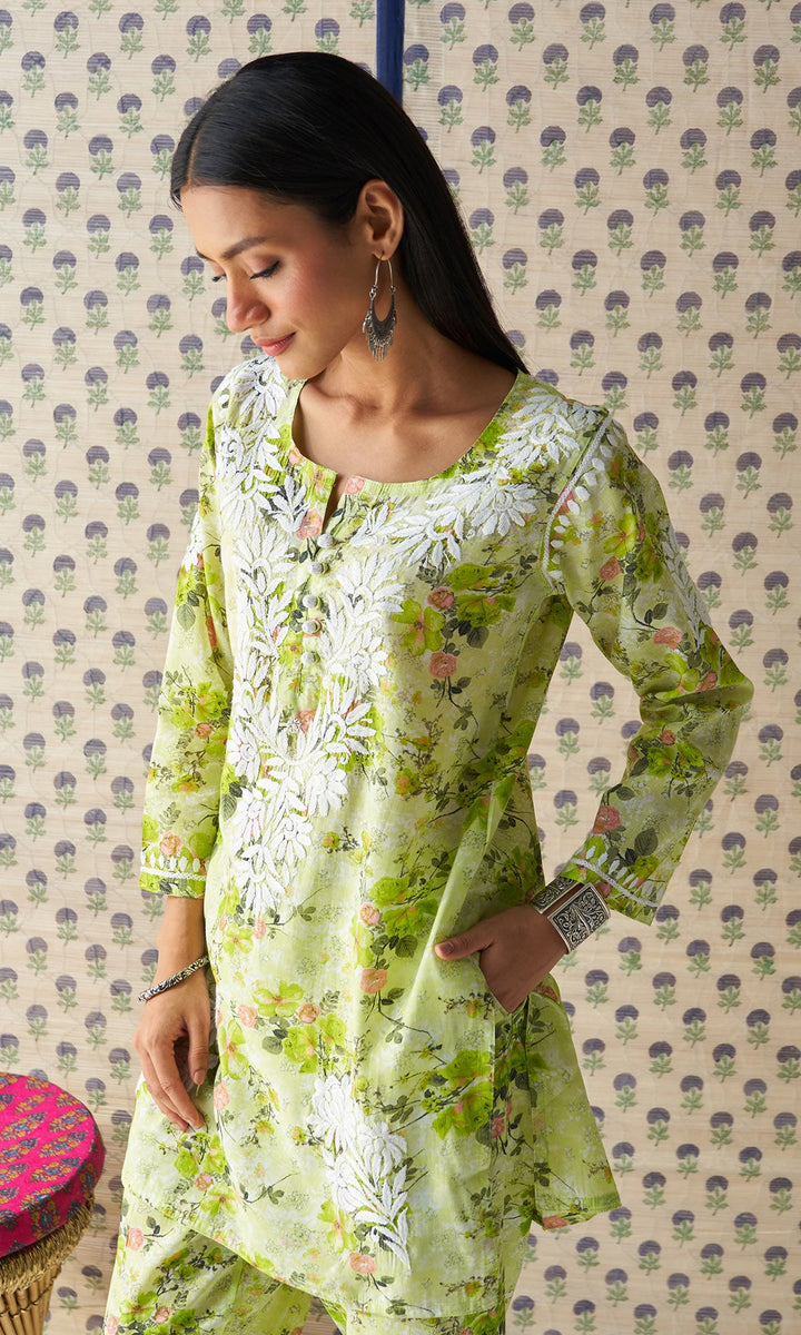 Handcrafted Chikankari Green Co-ord Set