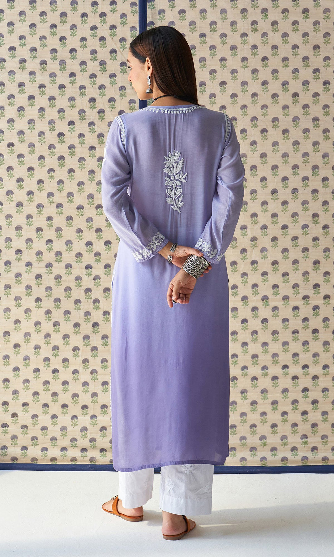 Handcrafted Chikankari Grey Ombre Straight Kurta