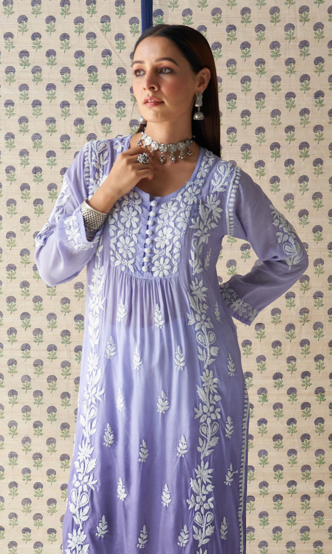 Handcrafted Chikankari Grey Ombre Straight Kurta