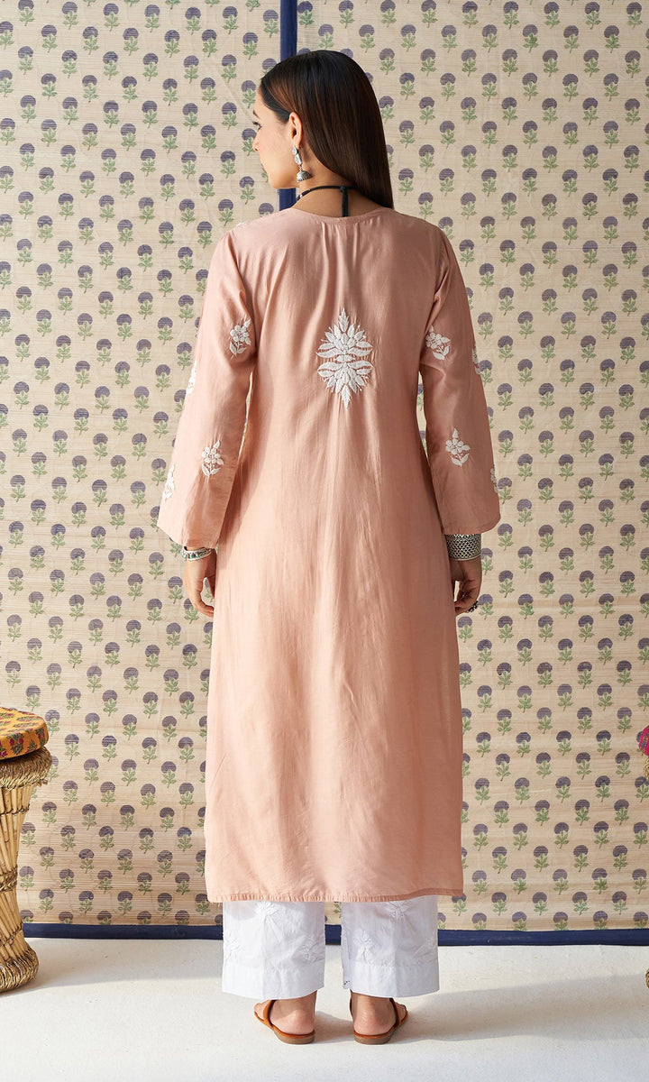 Handcrafted Chikankari Dust Pink Straight Kurta