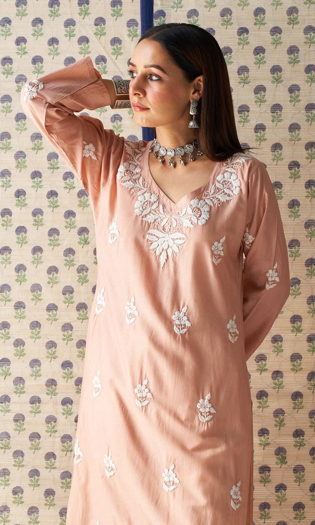 Handcrafted Chikankari Dust Pink Straight Kurta