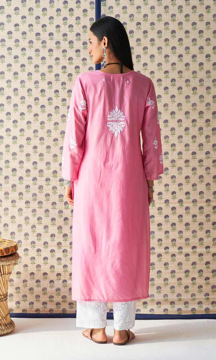 Handcrafted Chikankari Pink Straight Kurta