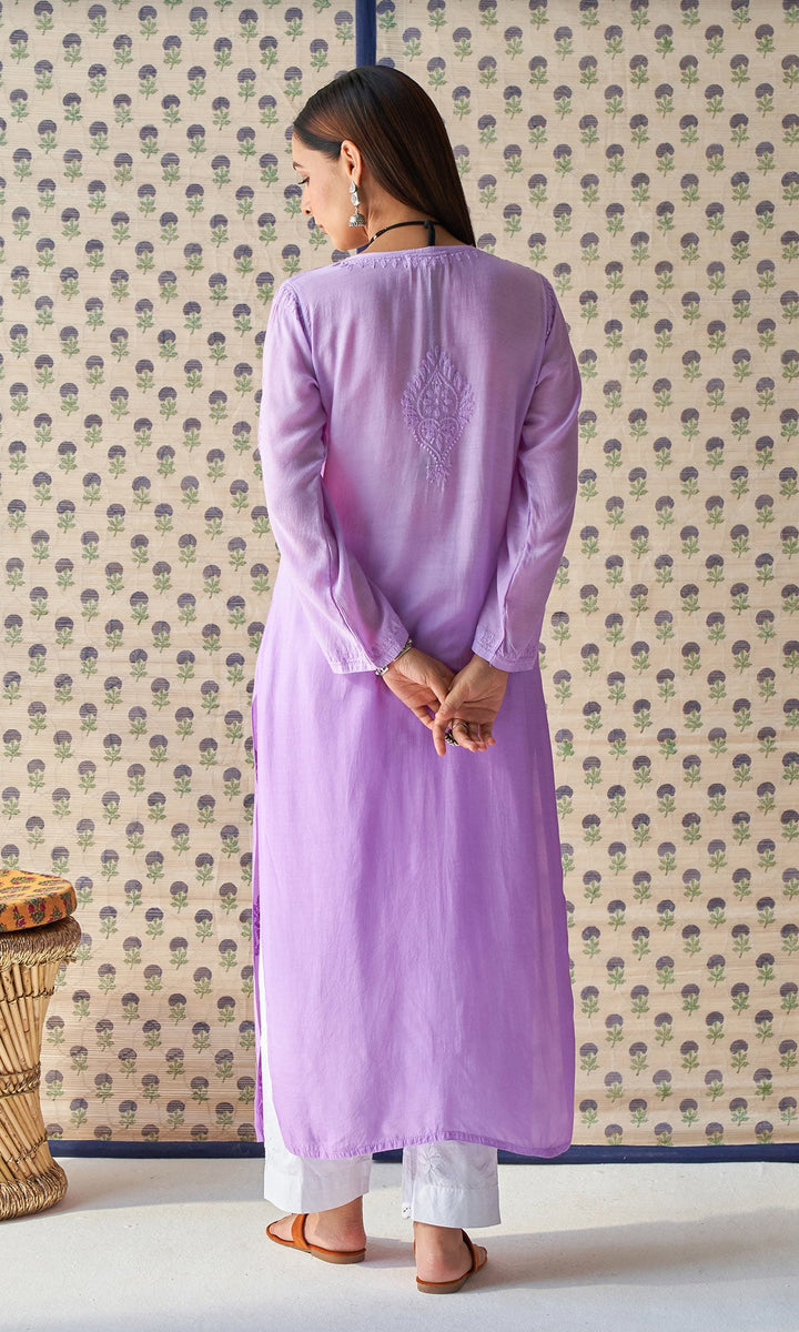 Handcrafted Chikankari Purple Ombre Straight Kurta