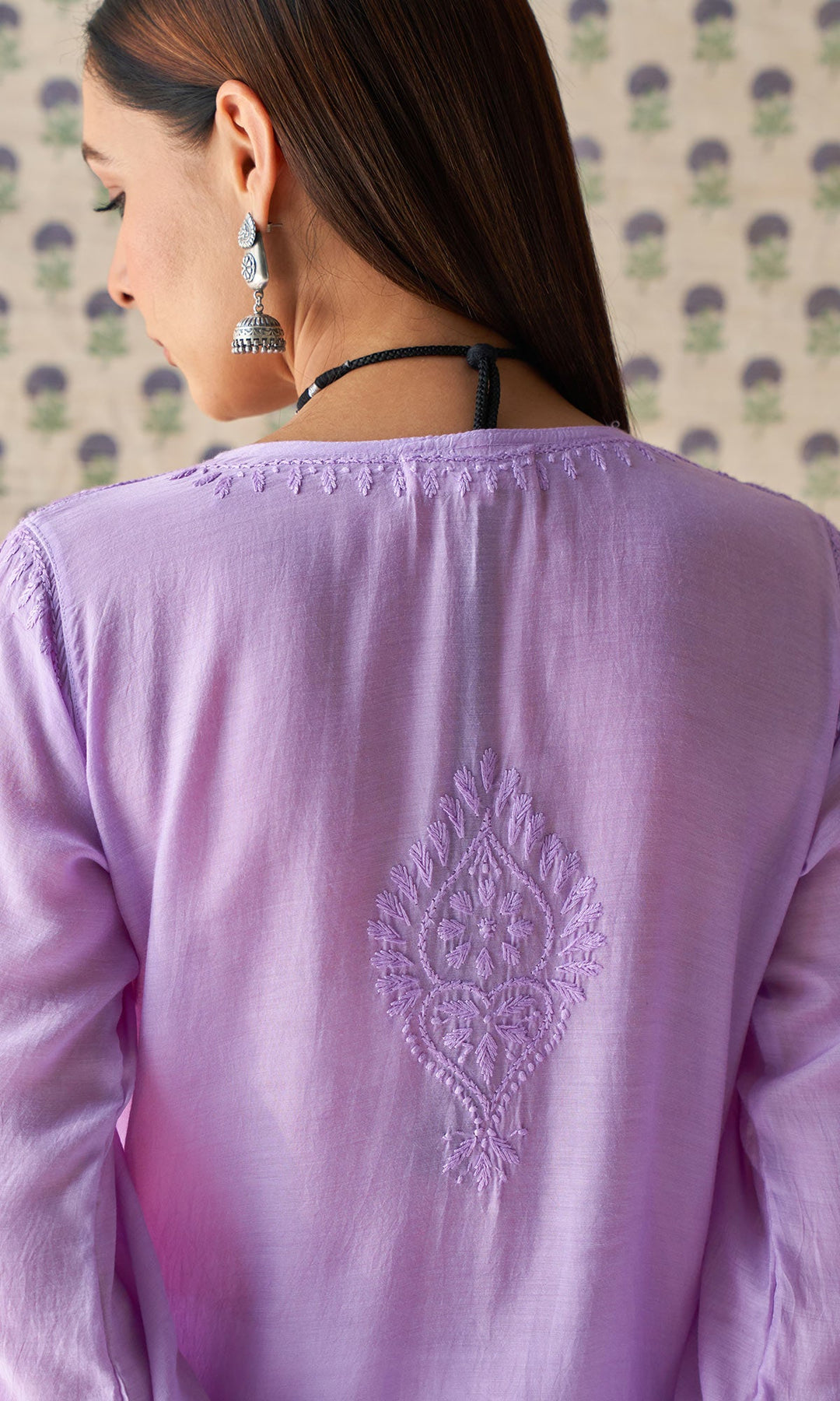 Handcrafted Chikankari Purple Ombre Straight Kurta