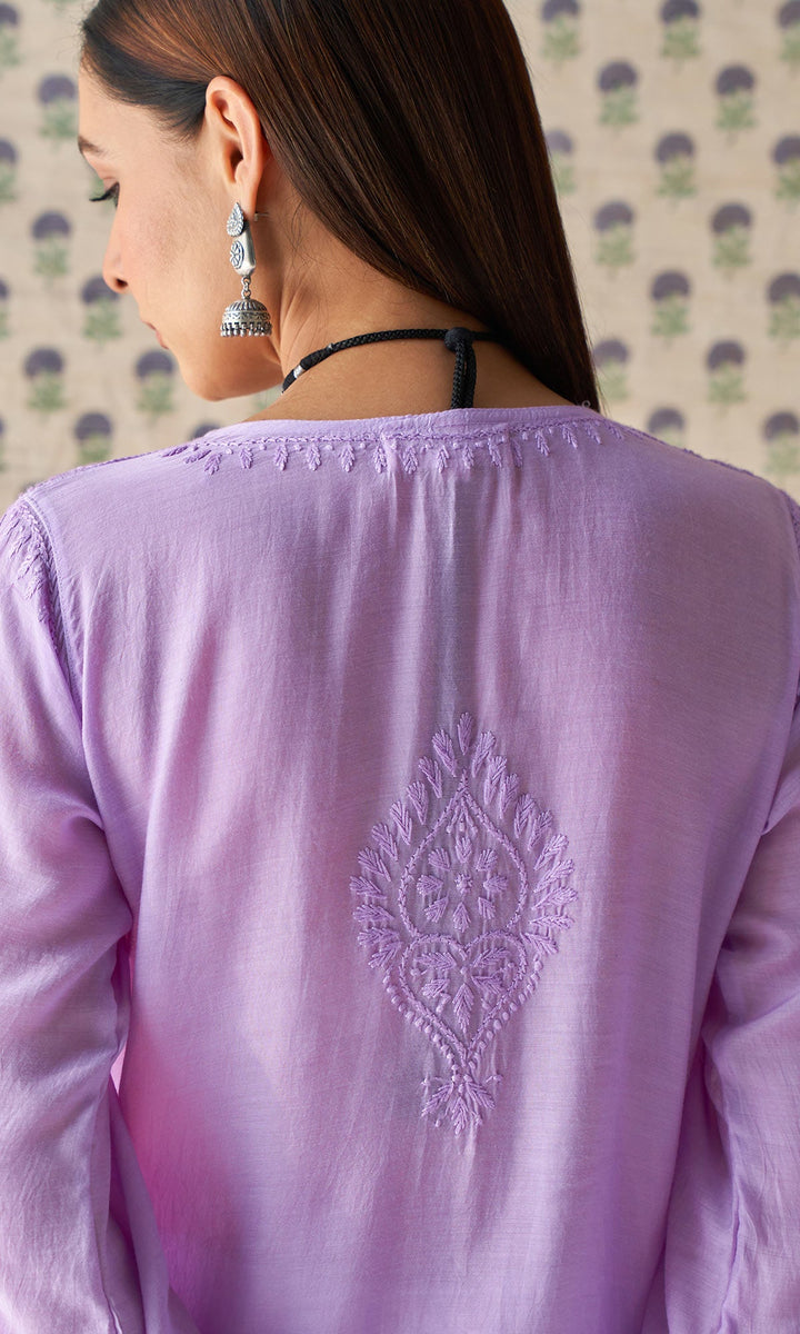Handcrafted Chikankari Purple Ombre Straight Kurta