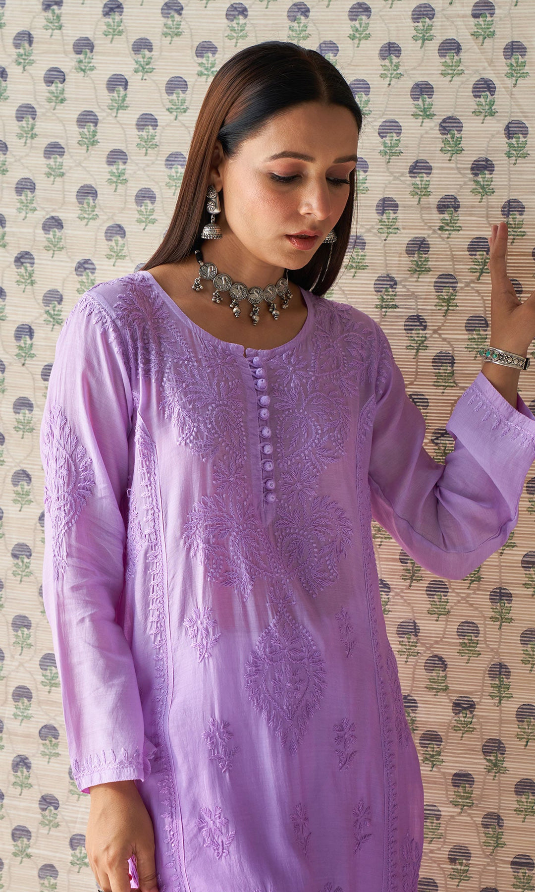 Handcrafted Chikankari Purple Ombre Straight Kurta