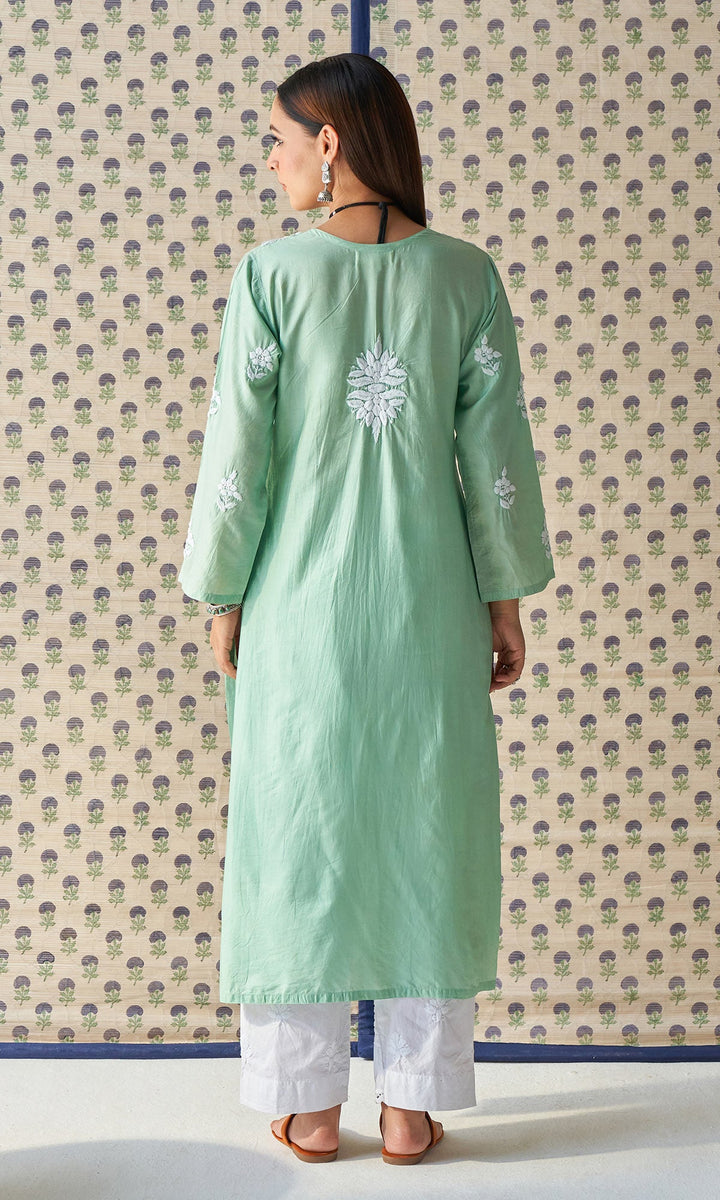 Handcrafted Chikankari Mint Green Straight Kurta