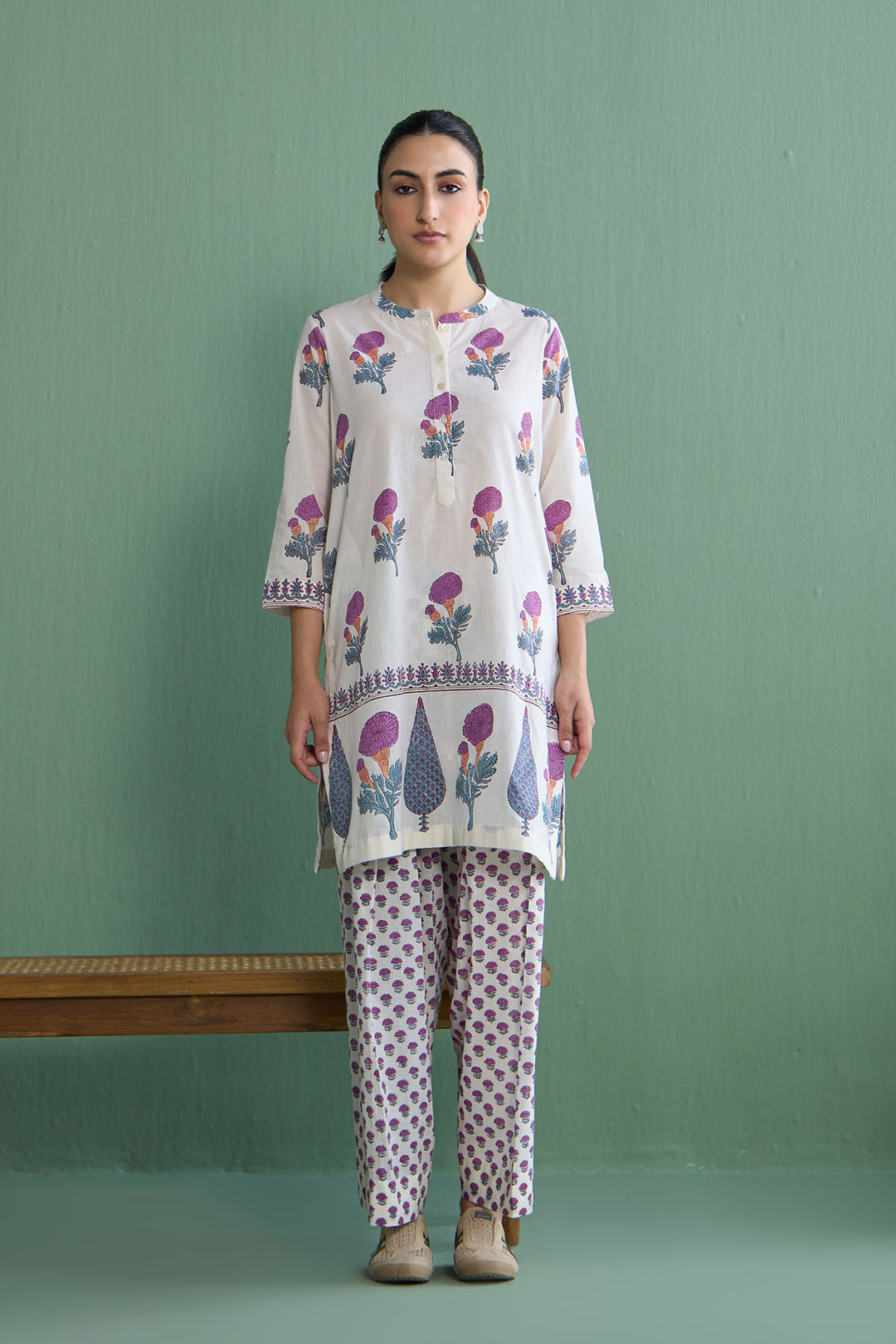 Mughal Summer Purple Kurta With Farshi Salwar Set Of 2
