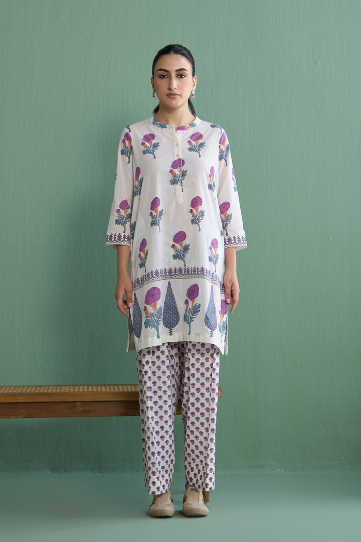 Mughal Summer Purple Kurta With Farshi Salwar Set Of 2