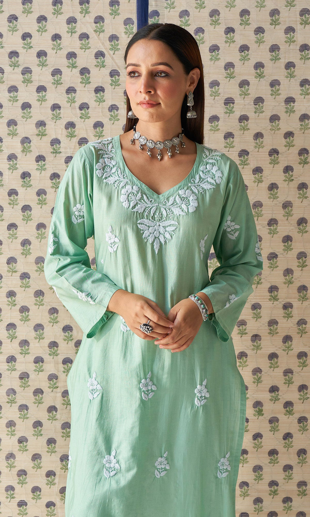 Handcrafted Chikankari Mint Green Straight Kurta