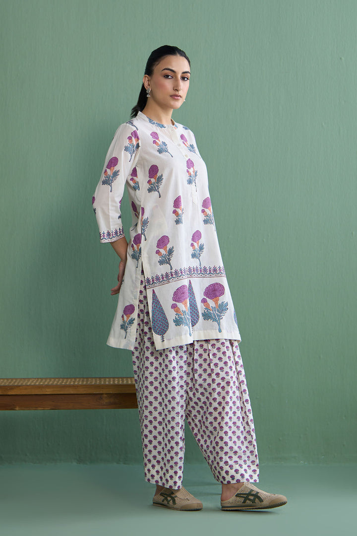 Mughal Summer Purple Kurta With Farshi Salwar Set Of 2