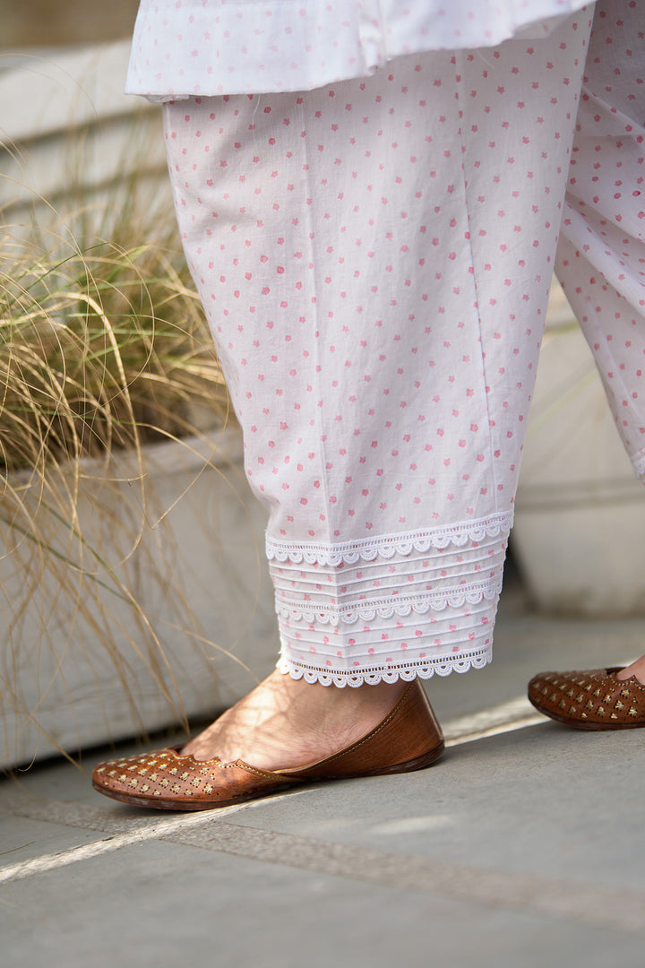 Ombre pink block printed short anarkali with salwar and dupatta ( Set of 3 )