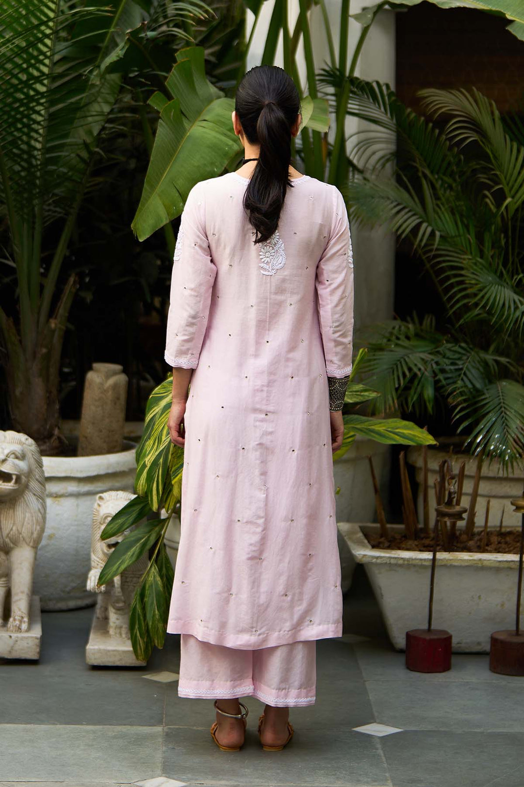 Chikankari pink straight kurta with palazzo ( set of 2 )