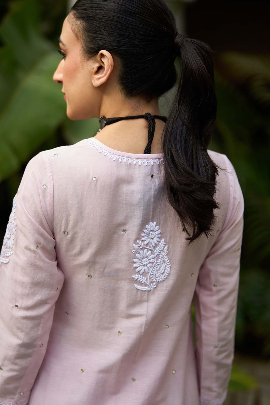 Chikankari pink straight kurta with palazzo ( set of 2 )