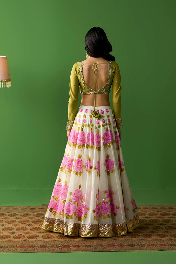 Sirat Vol. 2 Pink Hand Painted Lehenga With Green Blouse And Dupatta ( Set Of 3)