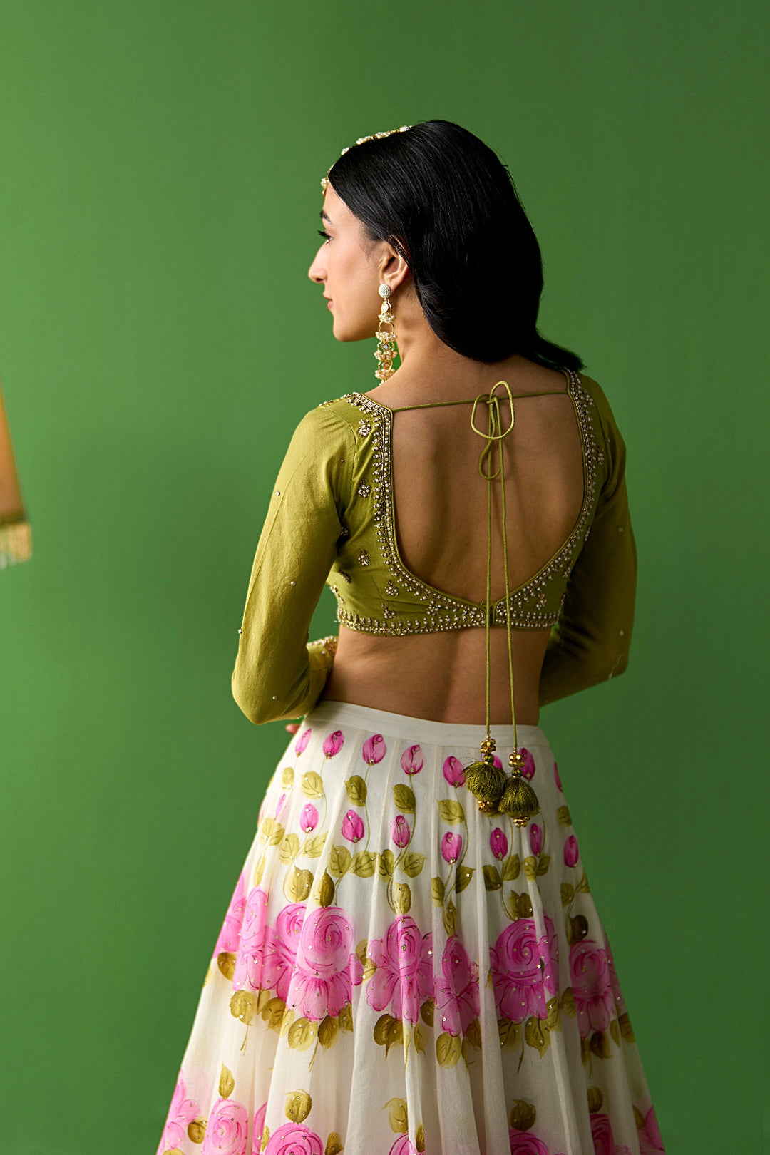 Sirat Vol. 2 Pink Hand Painted Lehenga With Green Blouse And Dupatta ( Set Of 3)