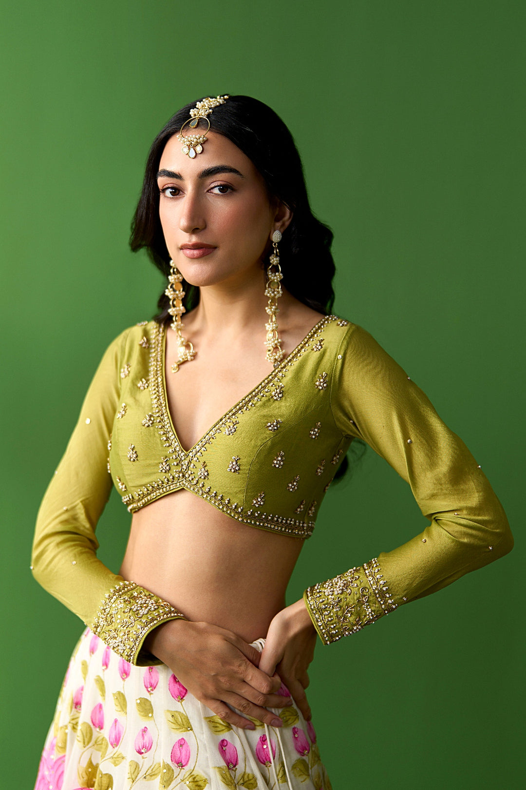 Sirat Vol. 2 Pink Hand Painted Lehenga With Green Blouse And Dupatta ( Set Of 3)