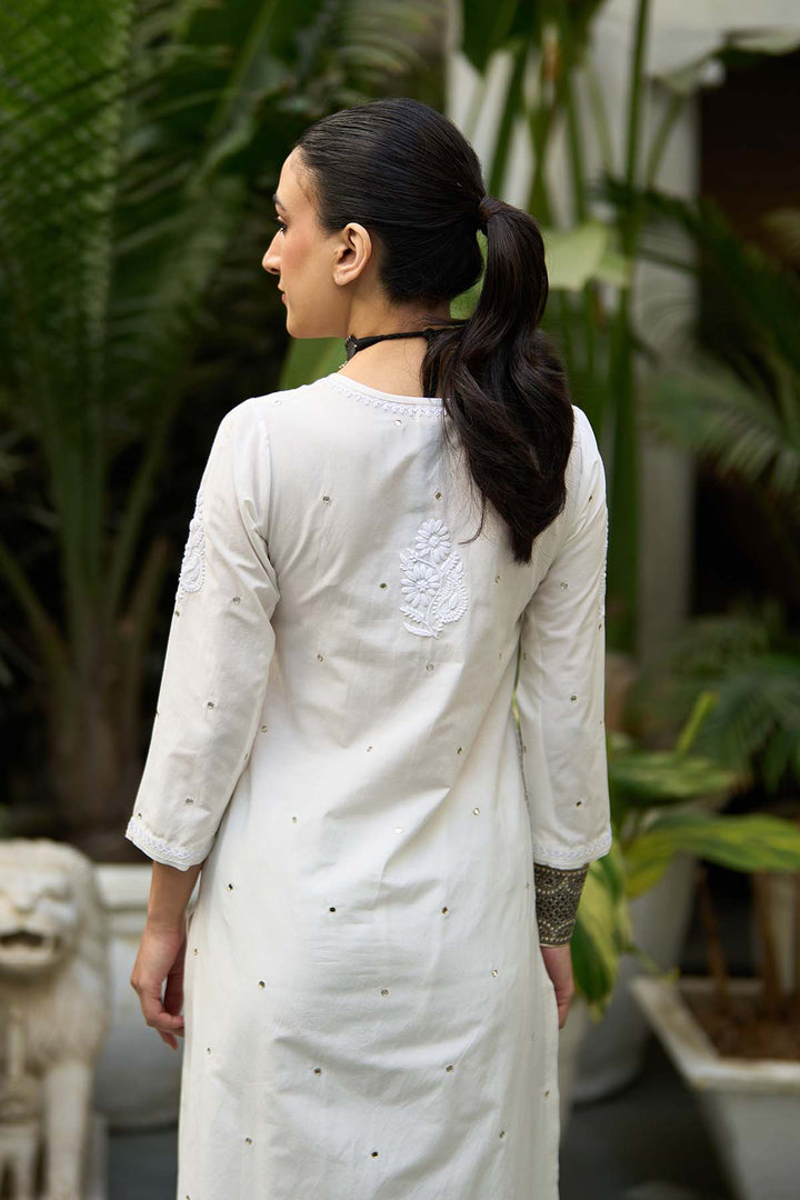 Chikankari white straight kurta with palazzo ( set of 2 )