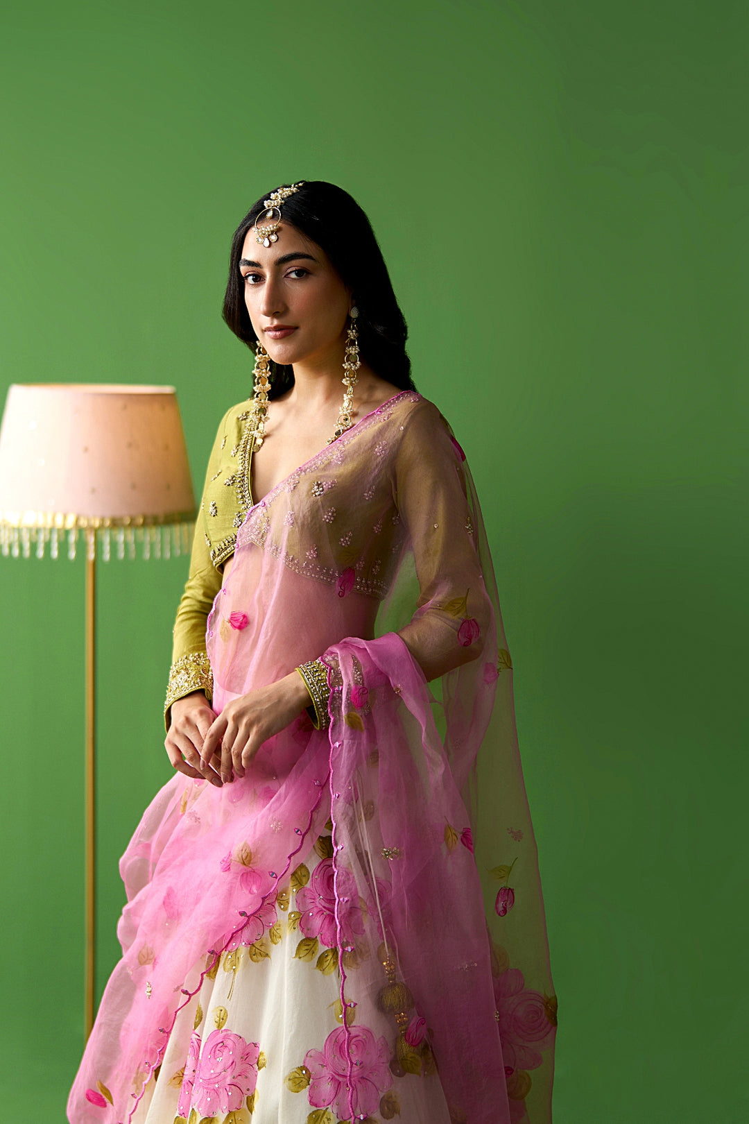 Sirat Vol. 2 Pink Hand Painted Lehenga With Green Blouse And Dupatta ( Set Of 3)