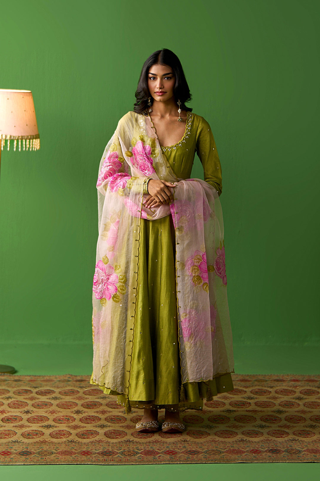 Sirat Vol. 2 Soft Pink Floral Hand Painted Soft Pink Organza Scallope Dupatta
