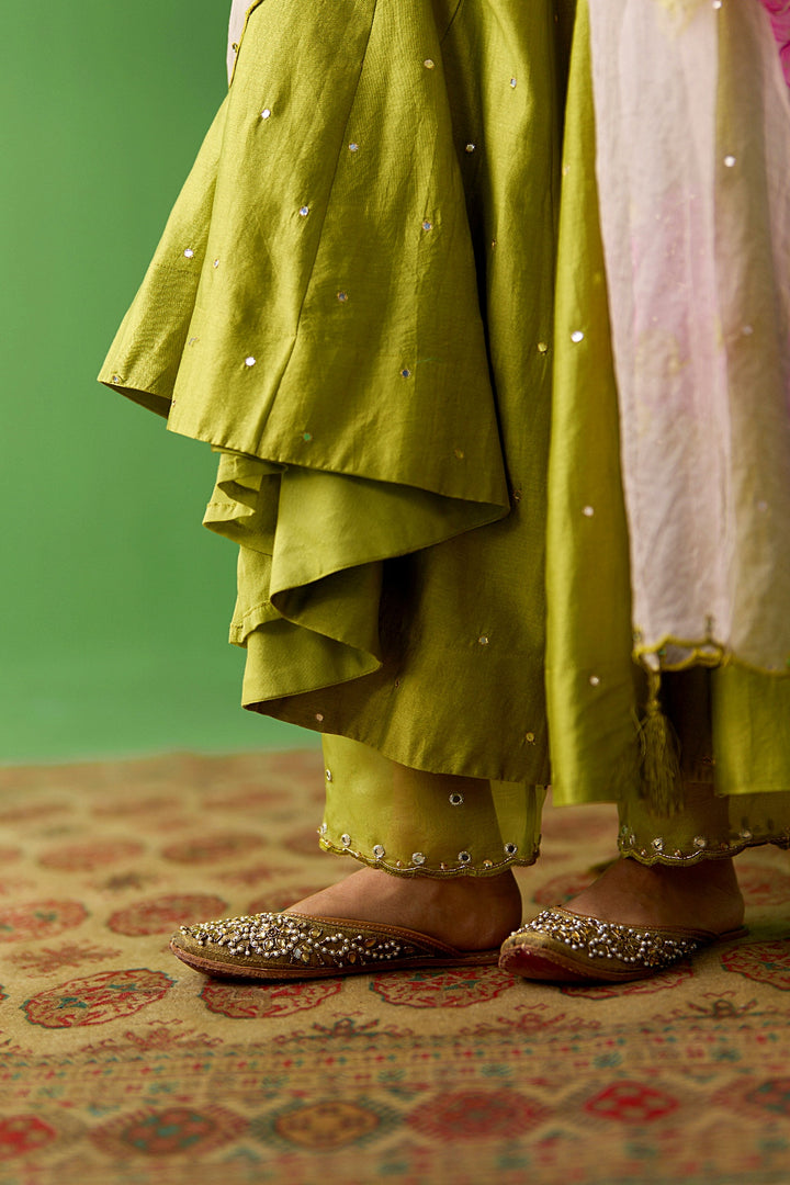 Sirat Vol. 2 Green Anarkali With Palazzo And Hand Painted Dupatta ( Set Of 3)