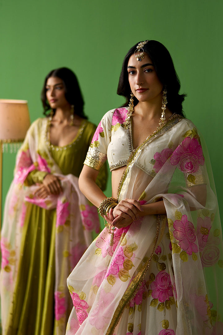 Sirat Vol. 2 Ivory Pink Hand Painted Lehenga Set ( Set Of 3)