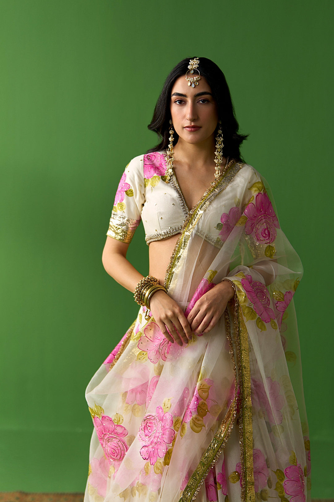Sirat Vol. 2 Ivory Pink Hand Painted Lehenga Set ( Set Of 3)