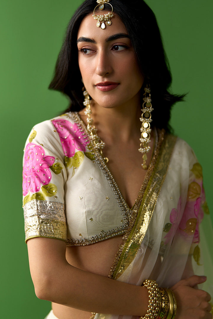 Sirat Vol. 2 Ivory Pink Floral Hand Painted Dupatta