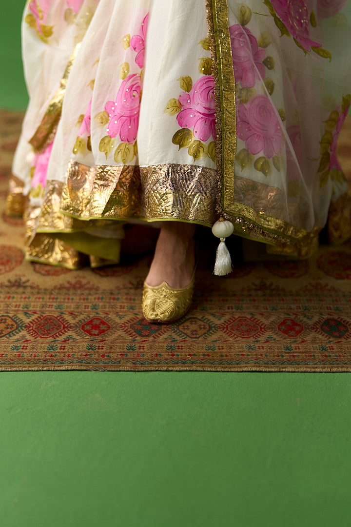 Sirat Vol. 2 Ivory Pink Floral Hand Painted Dupatta
