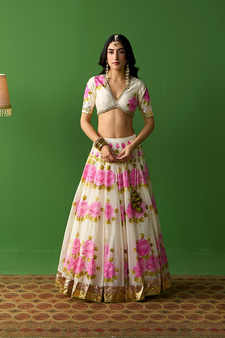 Sirat Vol. 2 Ivory Pink Hand Painted Lehenga Set ( Set Of 3)