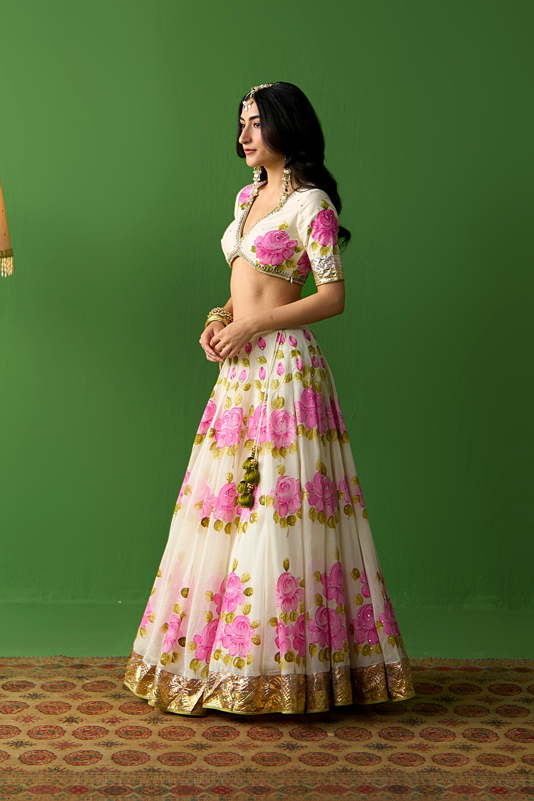Sirat Vol. 2 Ivory Pink Floral Hand Painted Dupatta