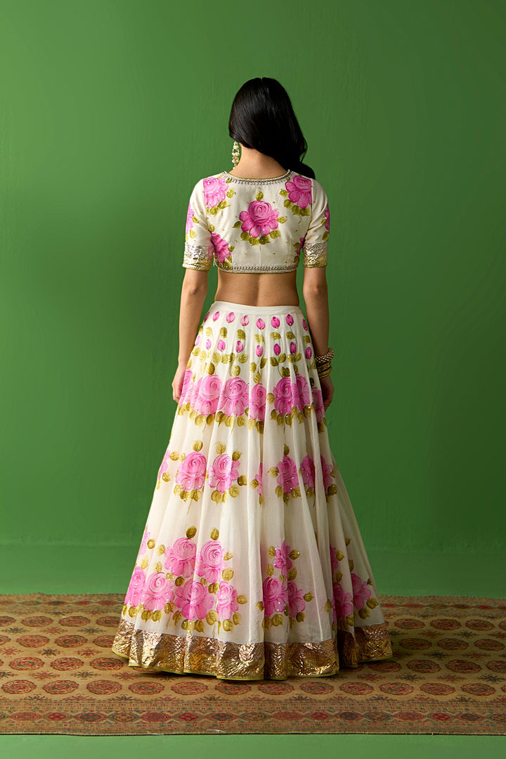 Sirat Vol. 2 Ivory Pink Hand Painted Lehenga Set ( Set Of 3)