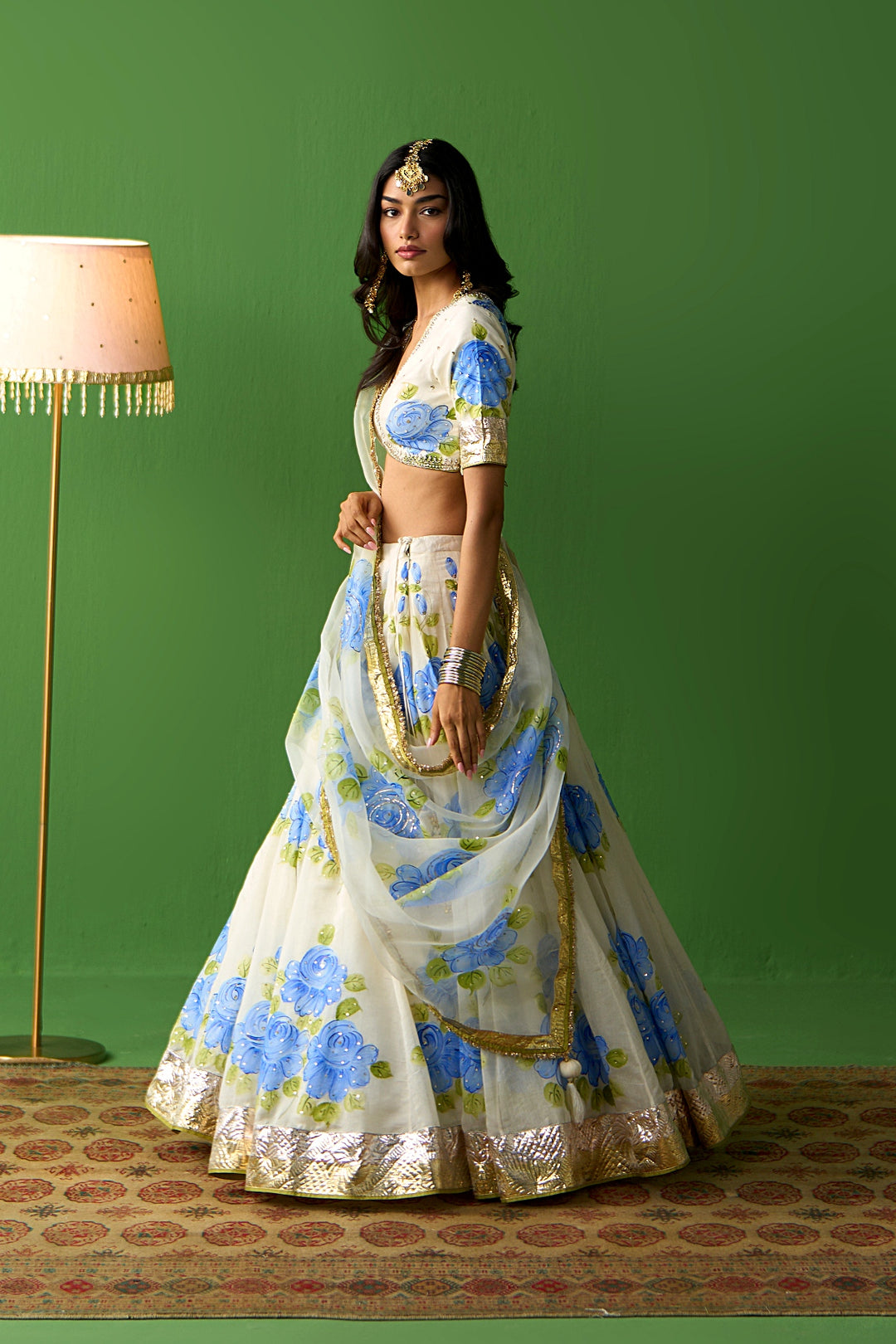 Sirat Vol. 2 Ivory Blue Hand Painted Lehenga Set ( Set Of 3)