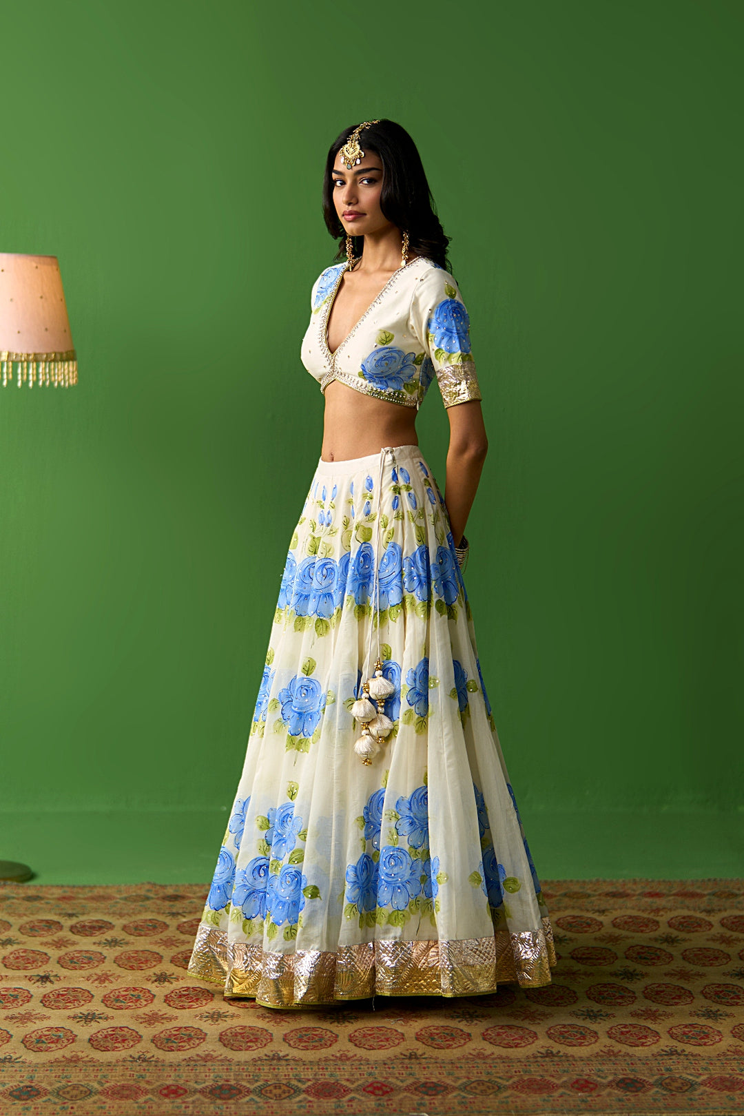 Sirat Vol. 2 Ivory Blue Floral Hand Painted Dupatta