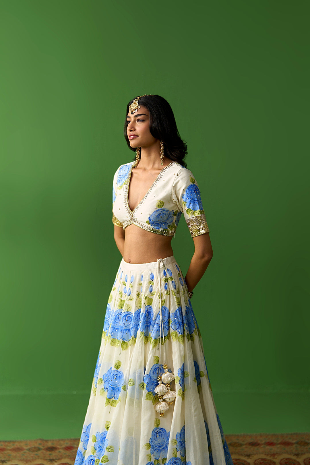 Sirat Vol. 2 Ivory Blue Hand Painted Lehenga Set ( Set Of 3)