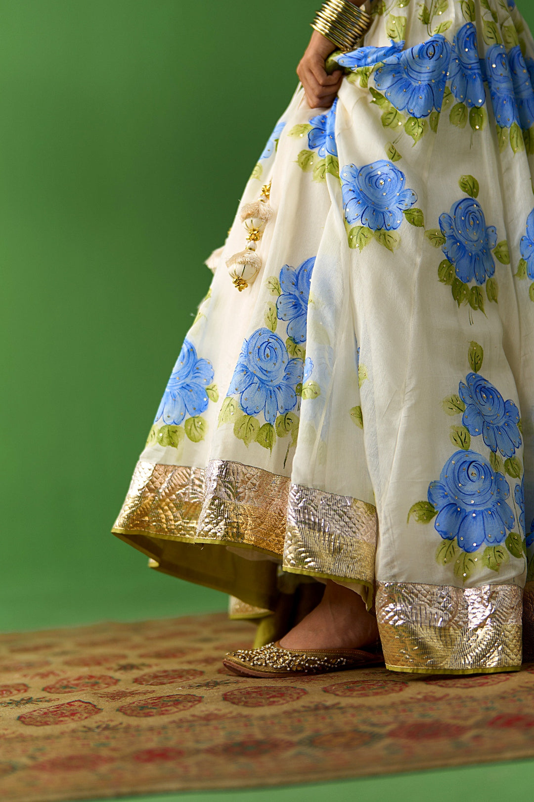Sirat Vol. 2 Ivory Blue Hand Painted Lehenga Set ( Set Of 3)