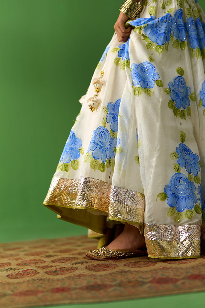 Sirat Vol. 2 Ivory Blue Hand Painted Lehenga Set ( Set Of 3)