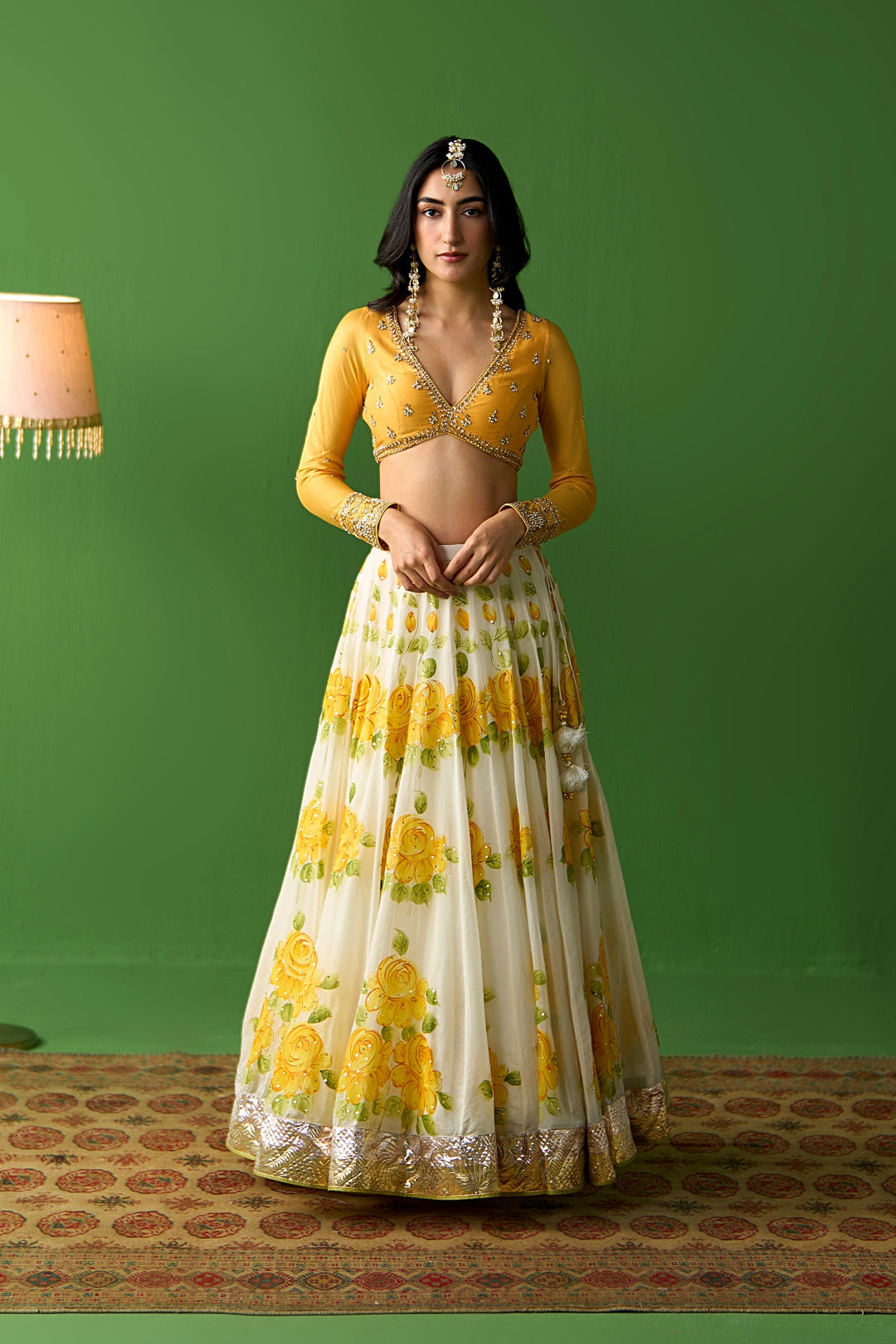 Sirat Vol. 2 Ivorymustard Hand Painted Lehenga With Blouse And Dupatta ( Set Of 3)