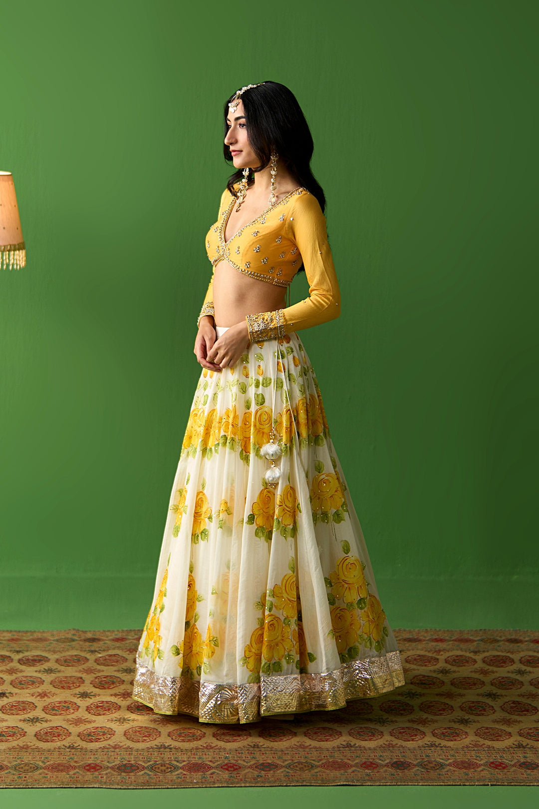 Sirat Vol. 2 Ivorymustard Hand Painted Lehenga With Blouse And Dupatta ( Set Of 3)