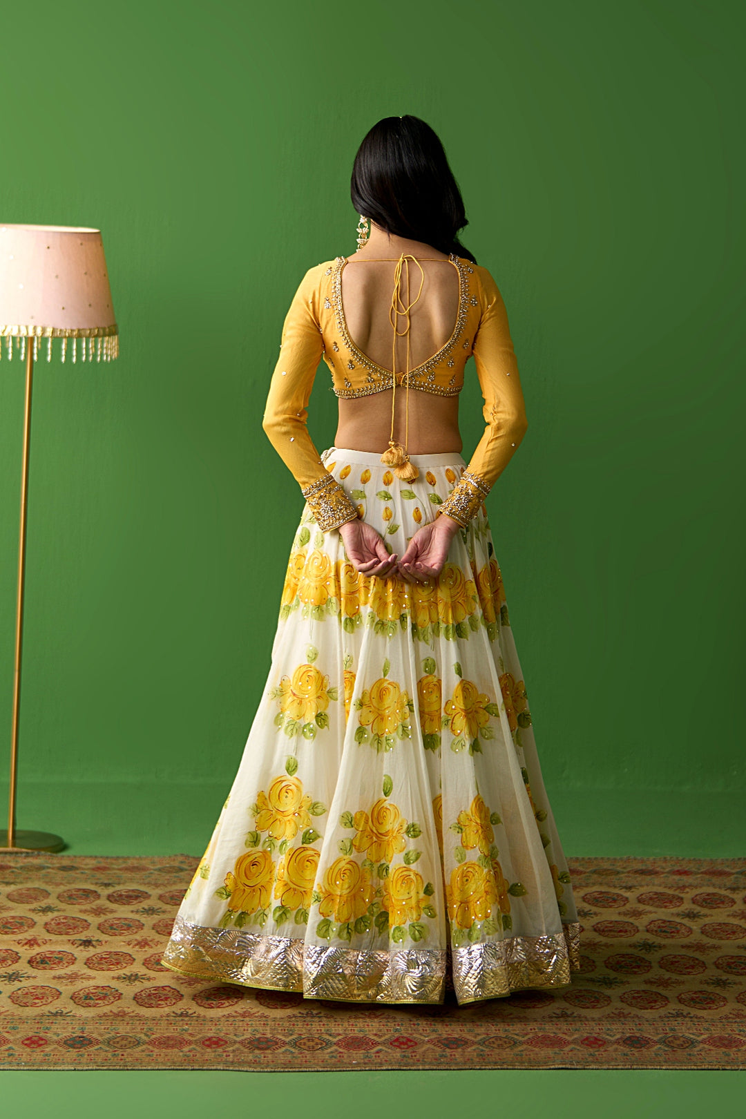Sirat Vol. 2 Ivorymustard Hand Painted Lehenga With Blouse And Dupatta ( Set Of 3)