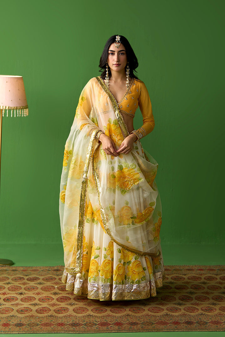 Sirat Vol. 2 Ivory Mustard Floral Hand Painted Dupatta