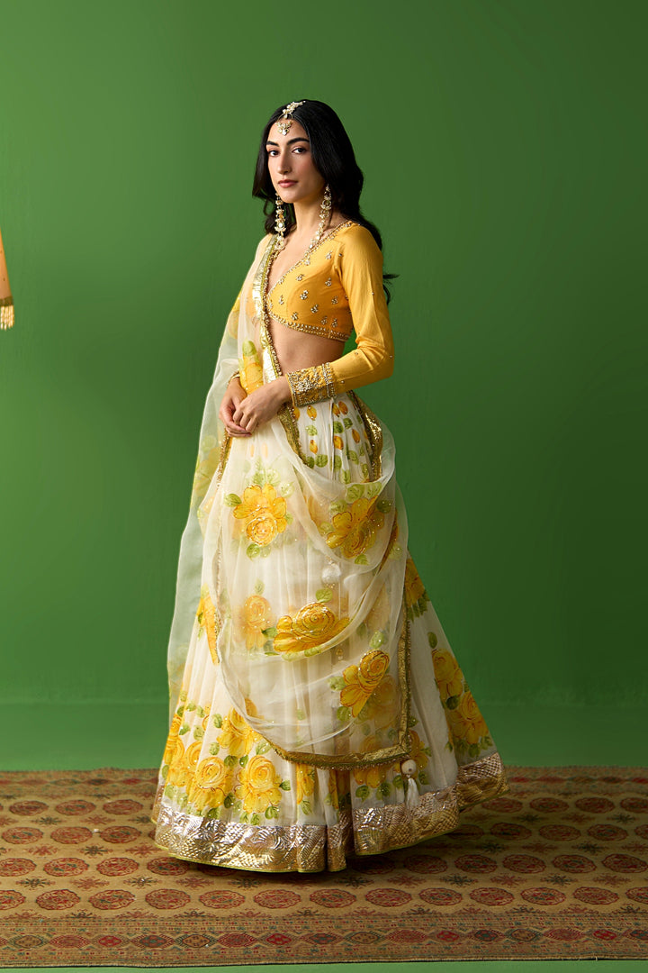 Sirat Vol. 2 Ivory Mustard Floral Hand Painted Dupatta