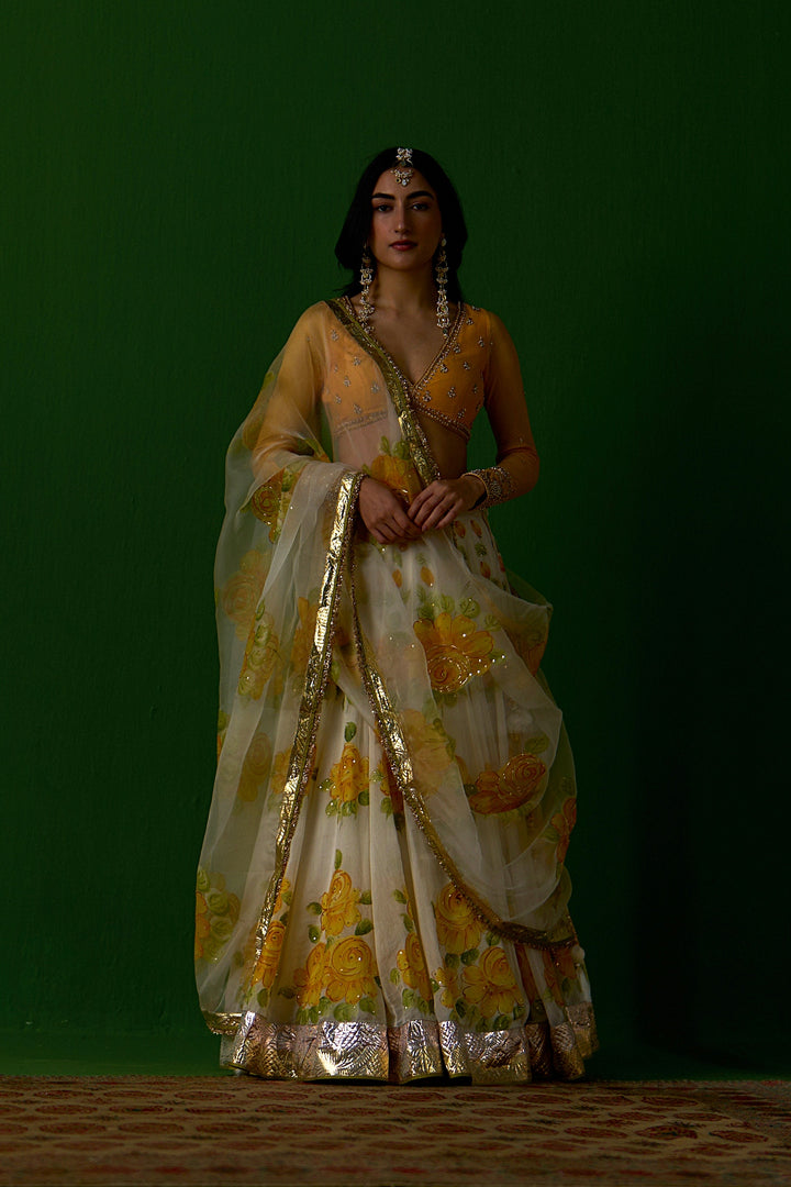 Sirat Vol. 2 Ivory Mustard Hand Painted Lehenga Set ( Set Of 3)