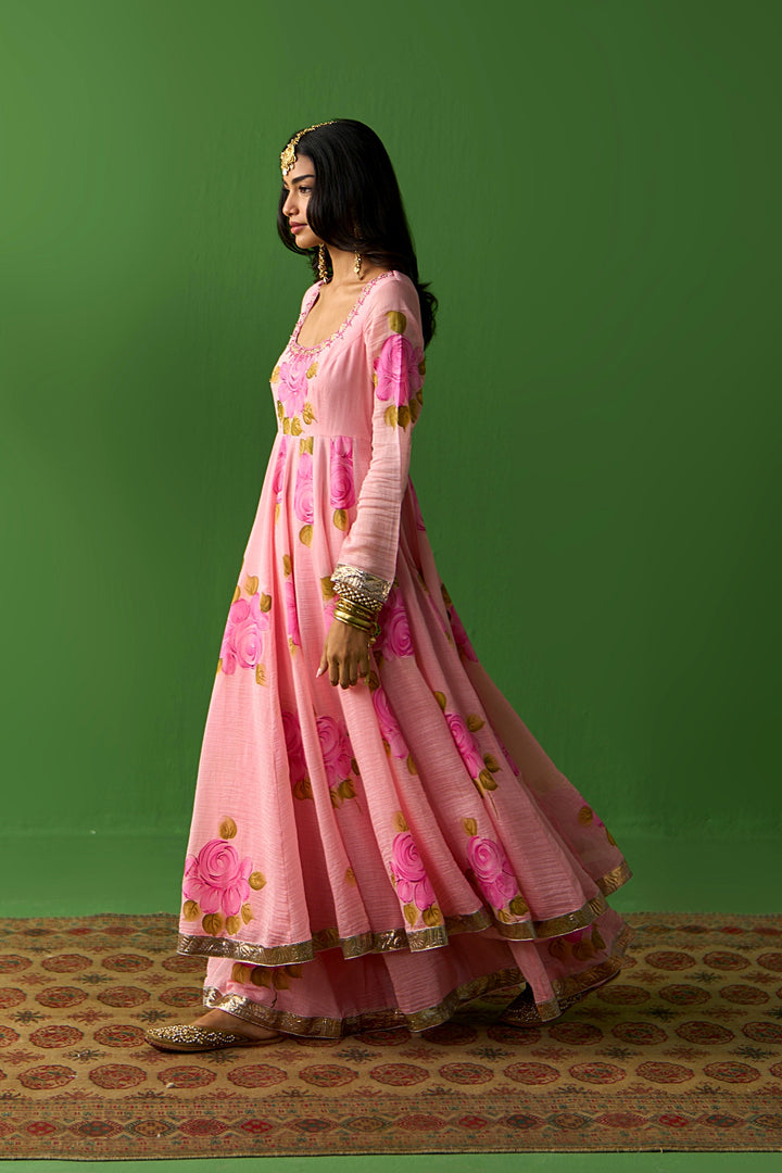 Sirat Vol. 2 Peach Hand Painted Anarkali With Sharara And Dupatta ( Set Of 3)