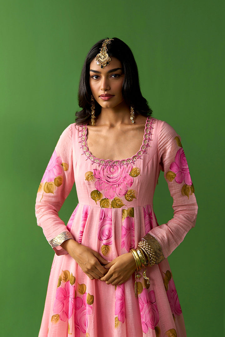Sirat Vol. 2 Peach Hand Painted Anarkali With Sharara And Dupatta ( Set Of 3)
