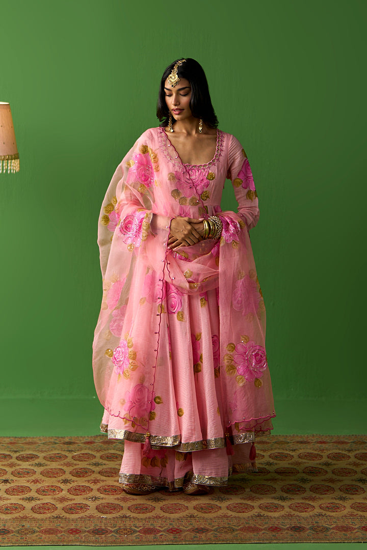 Sirat Vol. 2 Peach Hand Painted Anarkali With Sharara And Dupatta ( Set Of 3)